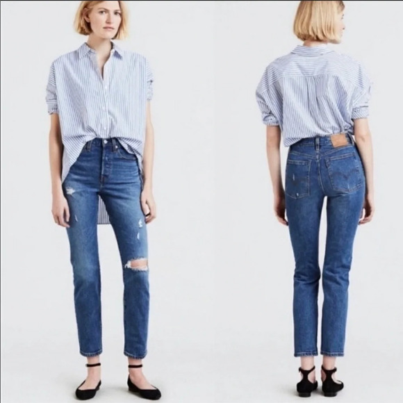 Levis Wedgie Fit High Rise Ankle Jeans Distressed - Picture 2 of 16